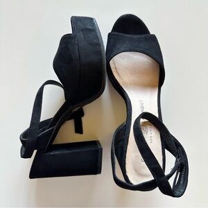 Chinese Laundry Black Platform Block Heel Ankle Strap Faux Suede Women's US 6.